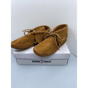 Minnetonka Classic Fringe Softsole Boot 482 Size 6.5 Womens Tan Leather Boho